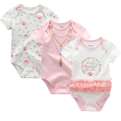 Cotton Newborn Baby Boy Clothes 3Pieces Summer 0-12M Cartoon Baby Girl Clothes Print Bodysuits Short Sleeve