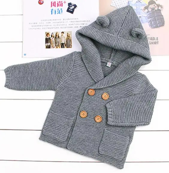 Baby Knitting Cardigan Winter Warm Newborn Infant Sweaters Long Sleeve Hooded