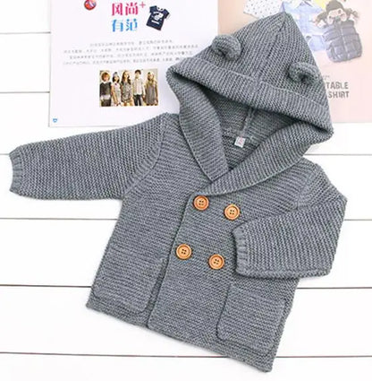 Baby Knitting Cardigan Winter Warm Newborn Infant Sweaters Long Sleeve Hooded