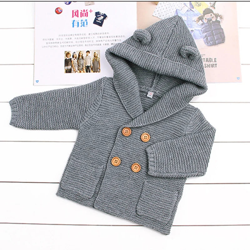 Baby Knitting Cardigan Winter Warm Newborn Infant Sweaters Long Sleeve Hooded