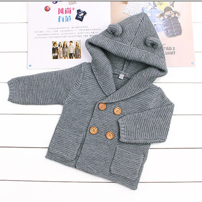 Baby Knitting Cardigan Winter Warm Newborn Infant Sweaters Long Sleeve Hooded