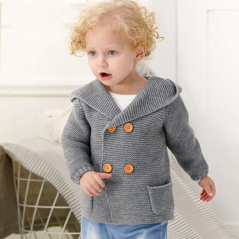 Baby Knitting Cardigan Winter Warm Newborn Infant Sweaters Long Sleeve Hooded
