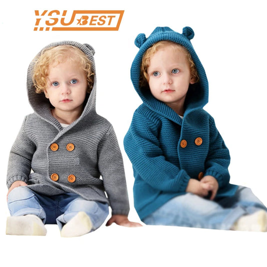 Baby Knitting Cardigan Winter Warm Newborn Infant Sweaters Long Sleeve Hooded