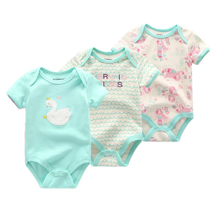Cotton Newborn Baby Boy Clothes 3Pieces Summer 0-12M Cartoon Baby Girl Clothes Print Bodysuits Short Sleeve
