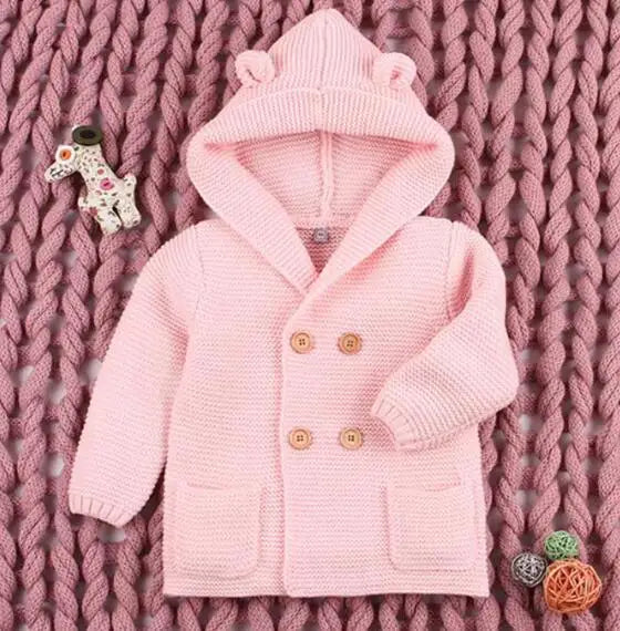 Baby Knitting Cardigan Winter Warm Newborn Infant Sweaters Long Sleeve Hooded