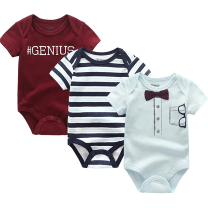 Cotton Newborn Baby Boy Clothes 3Pieces Summer 0-12M Cartoon Baby Girl Clothes Print Bodysuits Short Sleeve