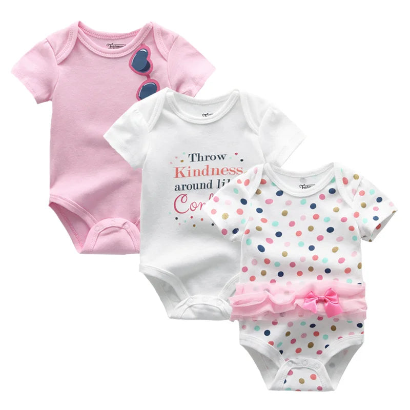 Cotton Newborn Baby Boy Clothes 3Pieces Summer 0-12M Cartoon Baby Girl Clothes Print Bodysuits Short Sleeve