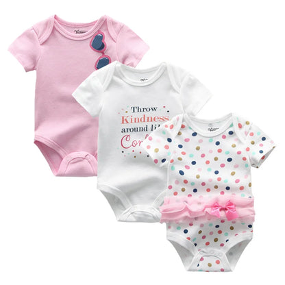 Cotton Newborn Baby Boy Clothes 3Pieces Summer 0-12M Cartoon Baby Girl Clothes Print Bodysuits Short Sleeve