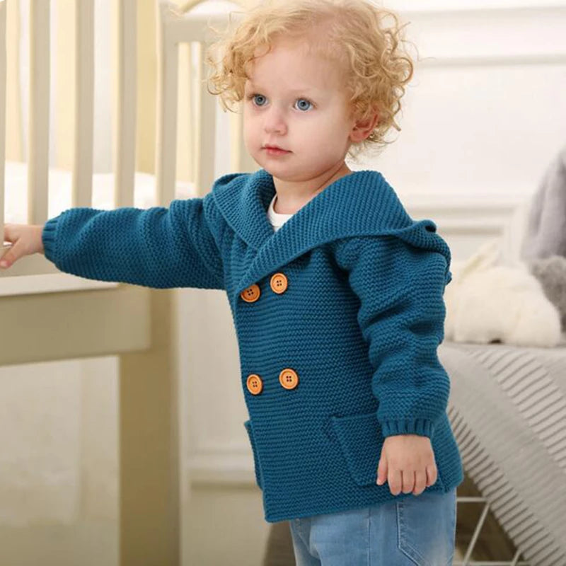 Baby Knitting Cardigan Winter Warm Newborn Infant Sweaters Long Sleeve Hooded