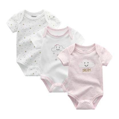 Cotton Newborn Baby Boy Clothes 3Pieces Summer 0-12M Cartoon Baby Girl Clothes Print Bodysuits Short Sleeve