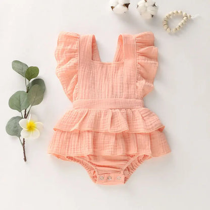 Summer Solid 0-24M Newborn Baby Girl Clothes Ruffle Cotton Romper Sleeveless Jumpsuit Outfit Sunsuit