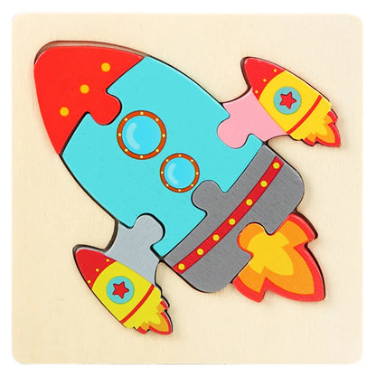 Kids Wooden Toys 3D Wood Puzzle Cartoon Animals Cognitive Jigsaw Puzzle Early Learning Educational Toys For Children Gift
