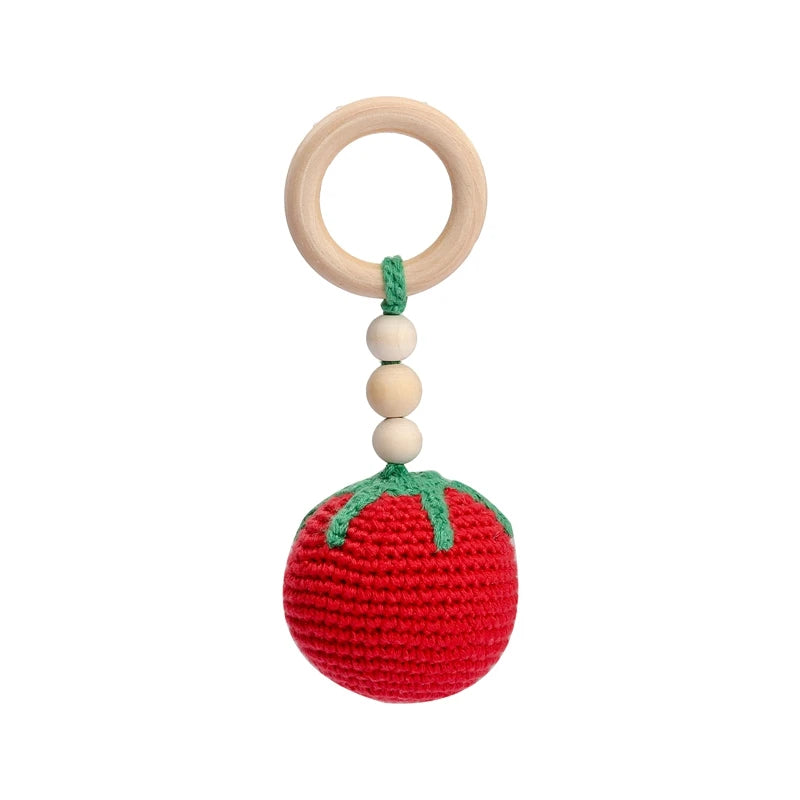 Baby Crochet Rattle Wooden Ring Fruit Pendants Teether Toys Infant Play Gym Toys Fitness Rack Accessories Baby Montessori Toys