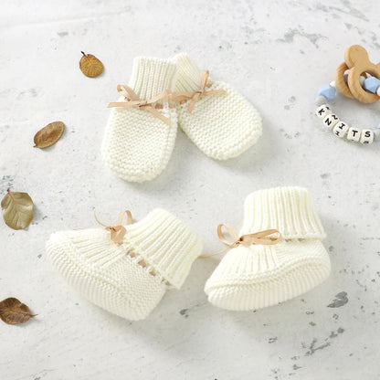 Baby Shoes + Gloves Set Knit Newborn Girls Boys Boots Mitten Fashion Butterfly-knot Toddler Infant Slip-On Bed Shoes Hand Made