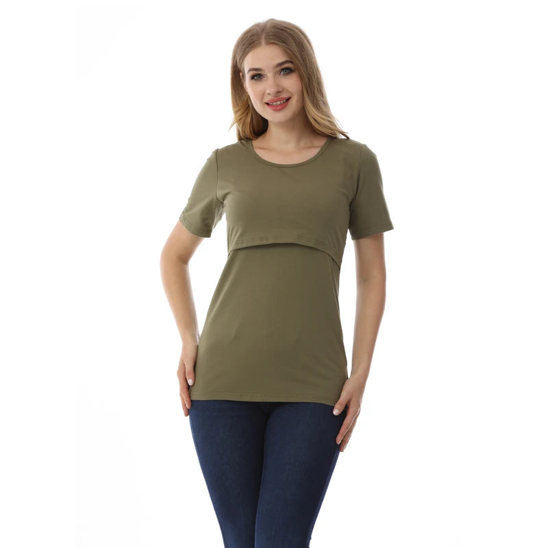 Big Size Maternity Nursing T-shirt Short Sleeve Cotton Breastfeeding Blouse Postpartum Comfortable Top for Women