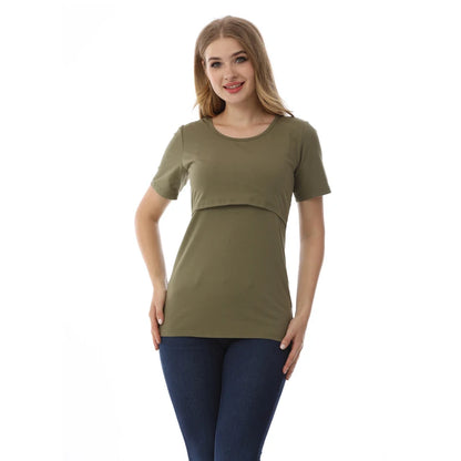Big Size Maternity Nursing T-shirt Short Sleeve Cotton Breastfeeding Blouse Postpartum Comfortable Top for Women