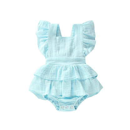 Summer Solid 0-24M Newborn Baby Girl Clothes Ruffle Cotton Romper Sleeveless Jumpsuit Outfit Sunsuit
