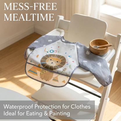2pcs Waterproof Full Sleeve Baby Bibs Children Apron Long Sleeve Feeding Smock Kids Eating Breastplate Infant Scarf Clothing