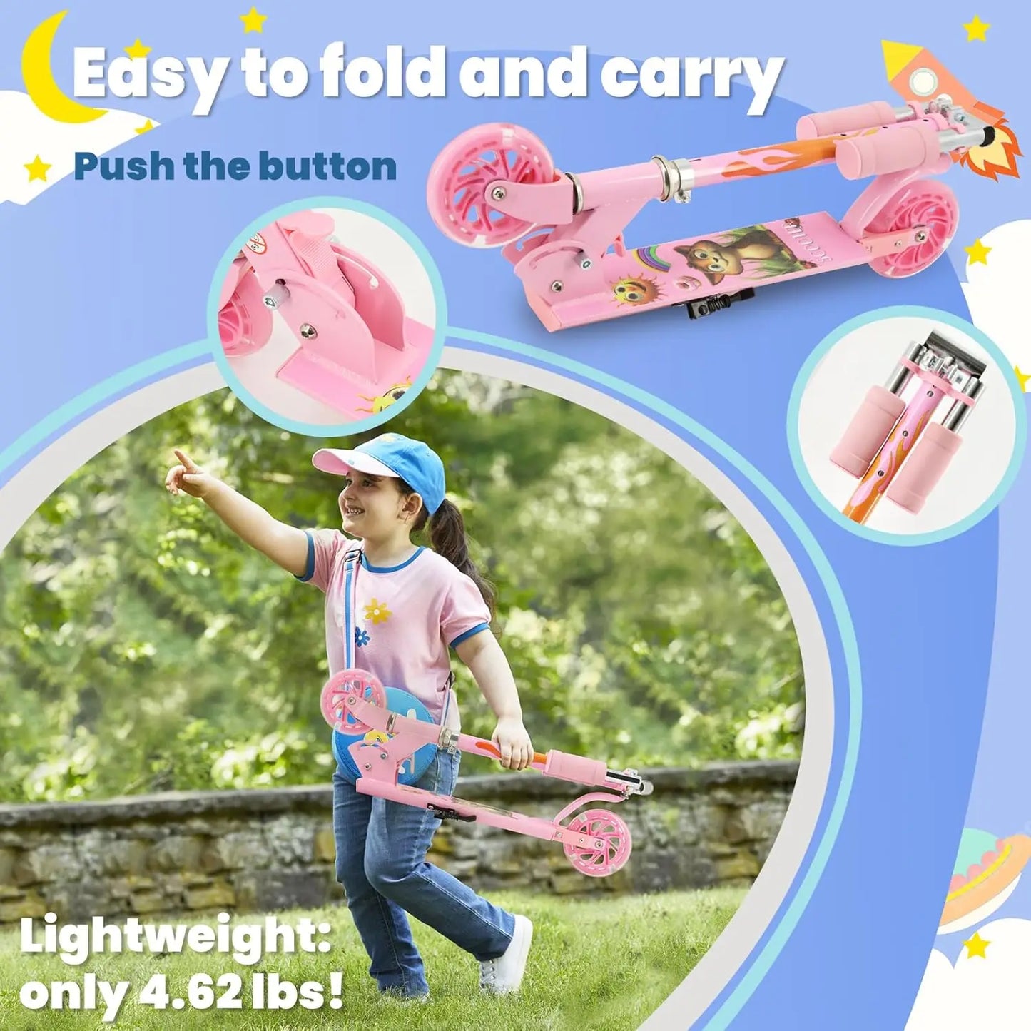 Scooter Toys for Kids Ages 6-12/3-5, Christmas Birthday Gifts for Girls Boys, Easy Folding Kids Scooter with 3 Levels Adjustable
