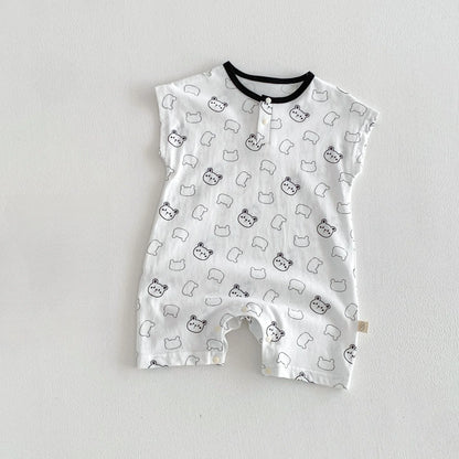 Summer Casual Baby Romper, Cute Cartoon Print Sleeveless One-Piece Bodysuit for Toddlers