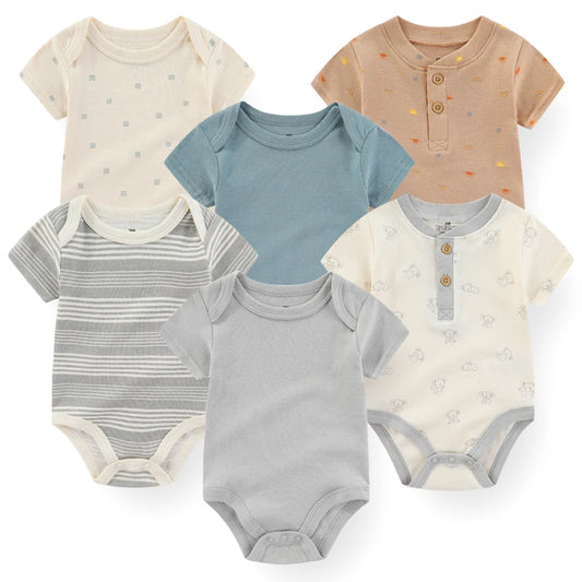 Cotton Newborn Baby Boy Clothes 3Pieces Summer 0-12M Cartoon Baby Girl Clothes Print Bodysuits Short Sleeve
