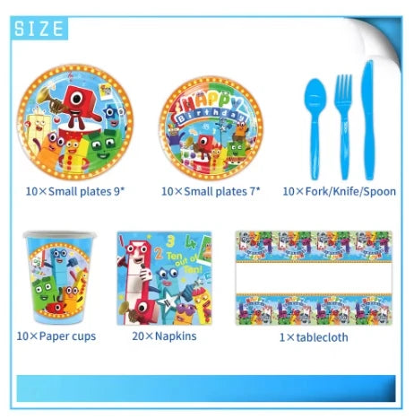 Number Birthday Decorations Building Blocks Tablecloth Banner Spiral Cake Topper Balloon for Kids Baby Shower Supplies Gifts