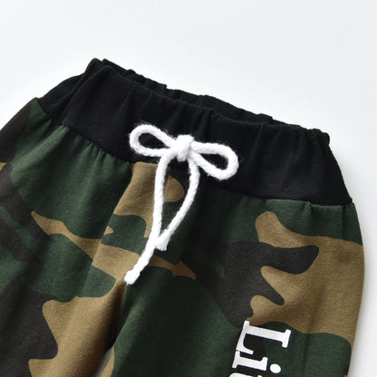 Newborn Baby Boy Clothes Long Sleeves Letter Print Romper Camouflage Long Pants Hat 3pcs Outfits Set