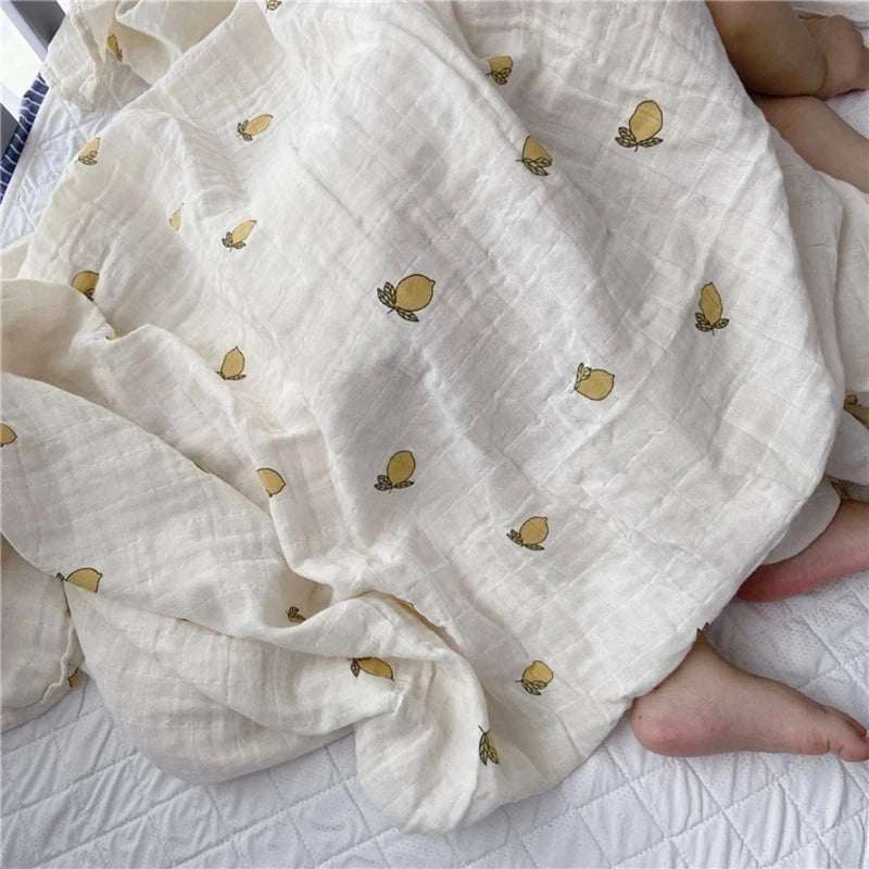 Baby Swaddle Wrap 100% Organic Cotton Muslin Blankets for Newborn Infant Receiving Blanket Swaddle Flower Print Gauze Bath Towel