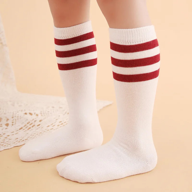 Boys Sports Sock Striped Children Cotton Socks Knee High Breathable Baby Stocking Kids School Uniform 0-7Years