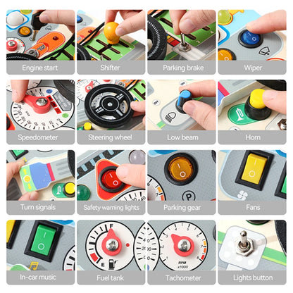 Montessori Busy Board Sensory Toys Wooden Steering Wheel Switch Control Board for Children Travel Activities Games Gifts Toy