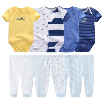10Pcs Cartoon 100%Cotton Baby Girl & boy Clothes 0-12M Baby Clothes Sets Sleeveless