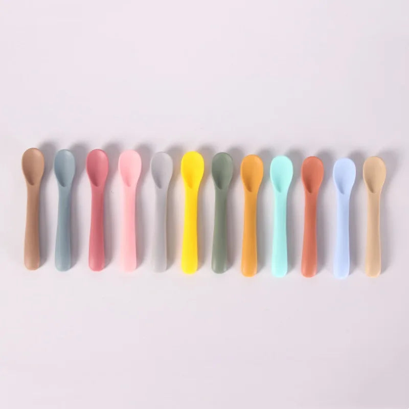1/3Pcs/Set Soft Silicone Baby Training Spoon Fork Set BPA Free Kids Safety Non-Slip Tableware Infant Toddler Feeding Accessories