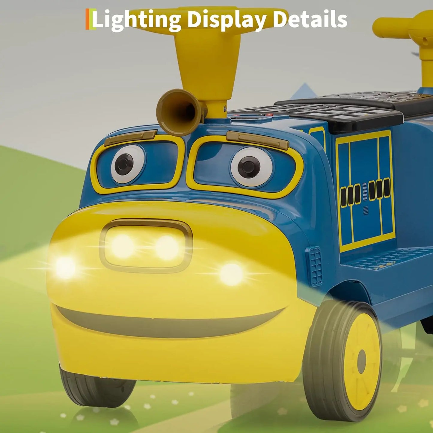 2 Seater Ride On Train Trackless, 12V Kids Ride On Toy with Height Adjustable Seat, Storage Space, Carrige for Toddlers 3+
