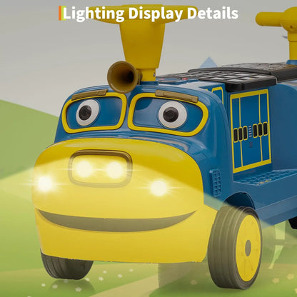 2 Seater Ride On Train Trackless, 12V Kids Ride On Toy with Height Adjustable Seat, Storage Space, Carrige for Toddlers 3+