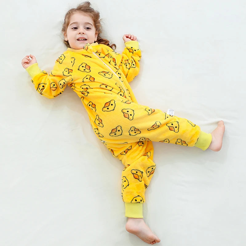 MICHLEY Duck Cartoon Flannel Sleeping Sack Winter Clothes Toddler Girls Boys 1-7T