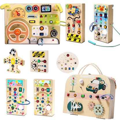 Montessori Busy Board LED Light Switc Toys Toddler Wooden Sensory Activitie Board Travel Toys Baby Switch Control Education Game