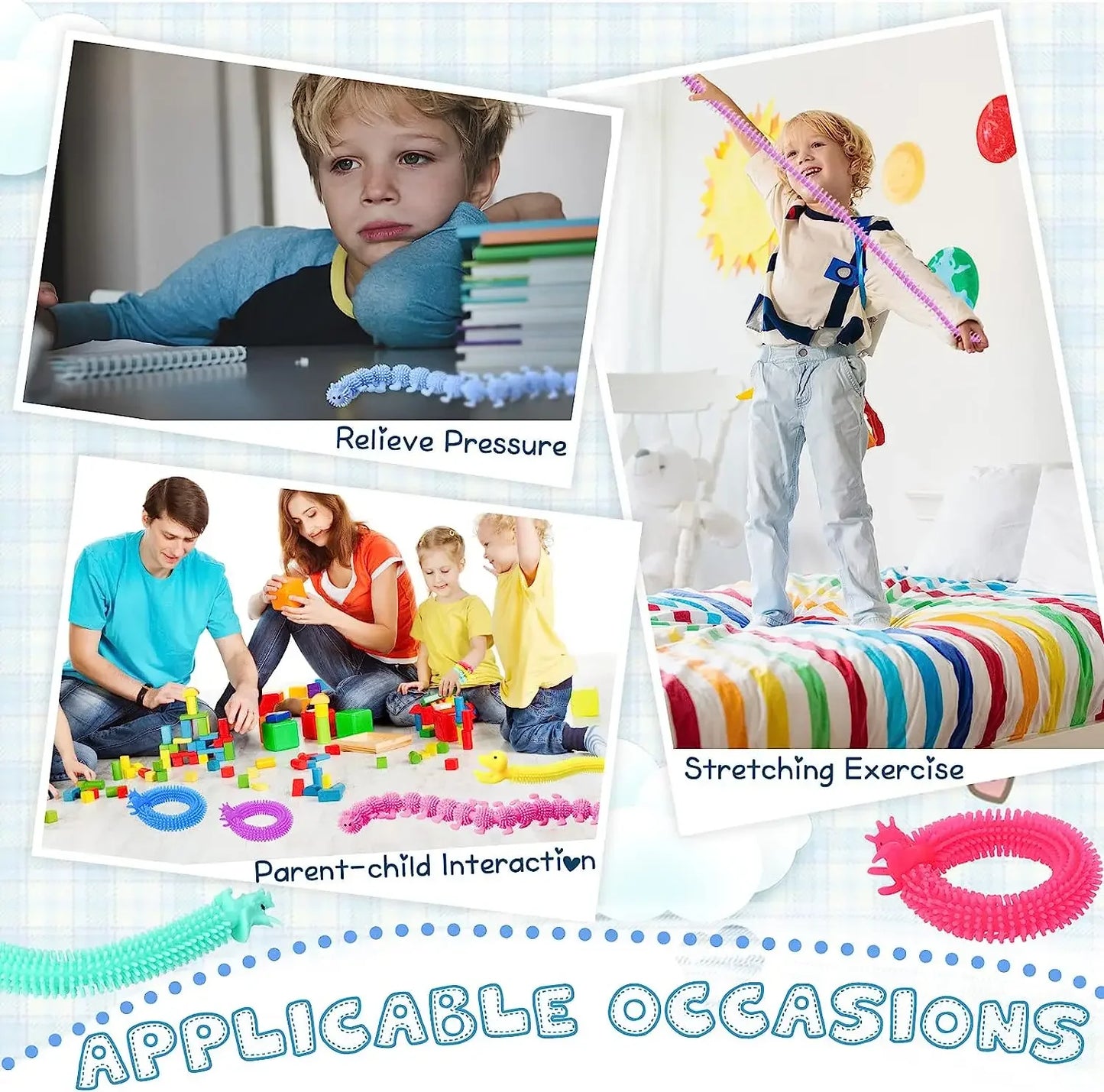 3pcs Stretchy String Fidget Toys Colorful Long Noodle Stretch Toys Worm Caterpillar Toy Sensory Toys for Kids Toddler Autism