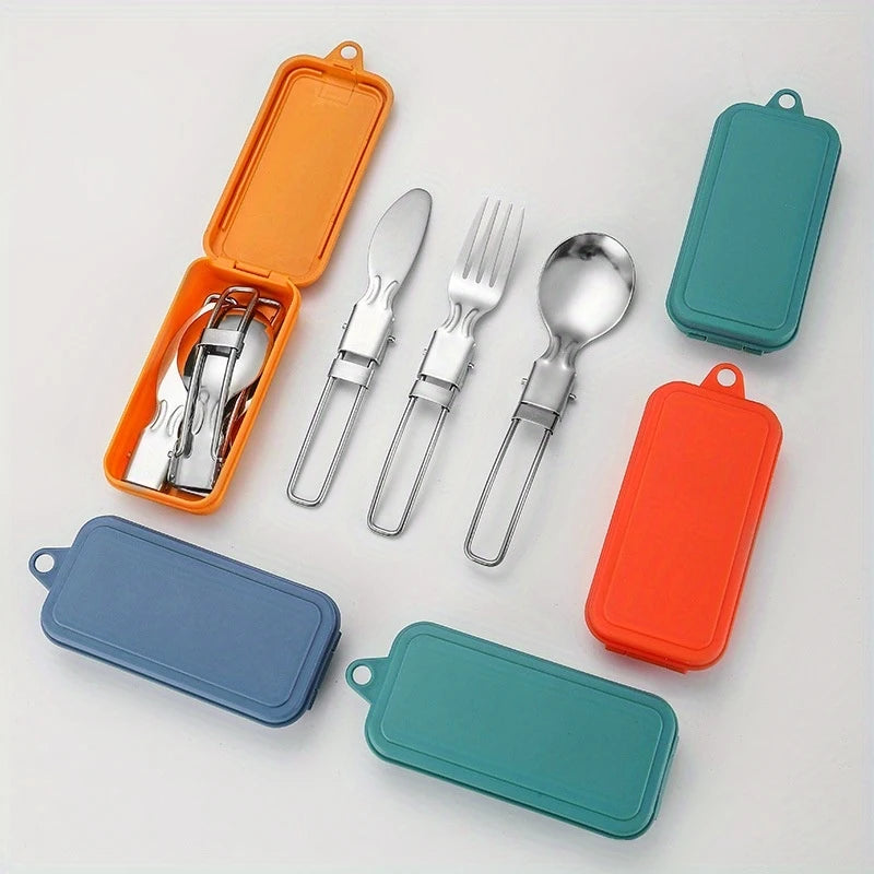 3Stainless Steel Folding Cutlery Set, Portable Outdoor Folding Cutlery3Set，Tableware Set Outdoor camping tableware