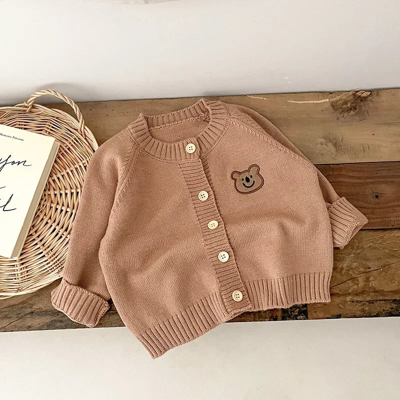 Cute Bear Knit Baby Coat Children's Knitted Cardigan Long Sleeved Top
