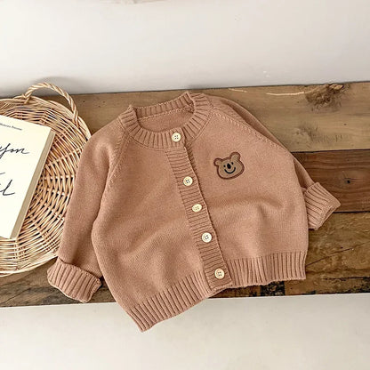 Cute Bear Knit Baby Coat Children's Knitted Cardigan Long Sleeved Top