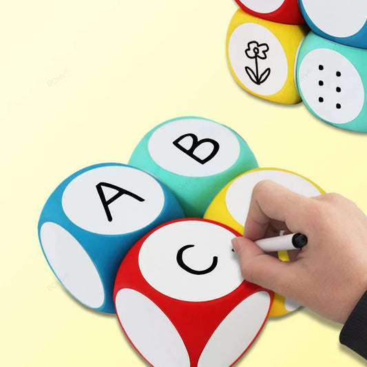 Blank Dice Write on/Wipe Off Dice Portable Erasable Blank Game Cubes for Classroom Teaching Dry Erase Educational Dice