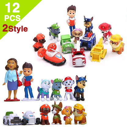 12Pcs Anime Paw Patrols Figures Pawed Canina Cartoon PVC Model Doll Toys Car Canine Children Birthday Christmas Party Gift