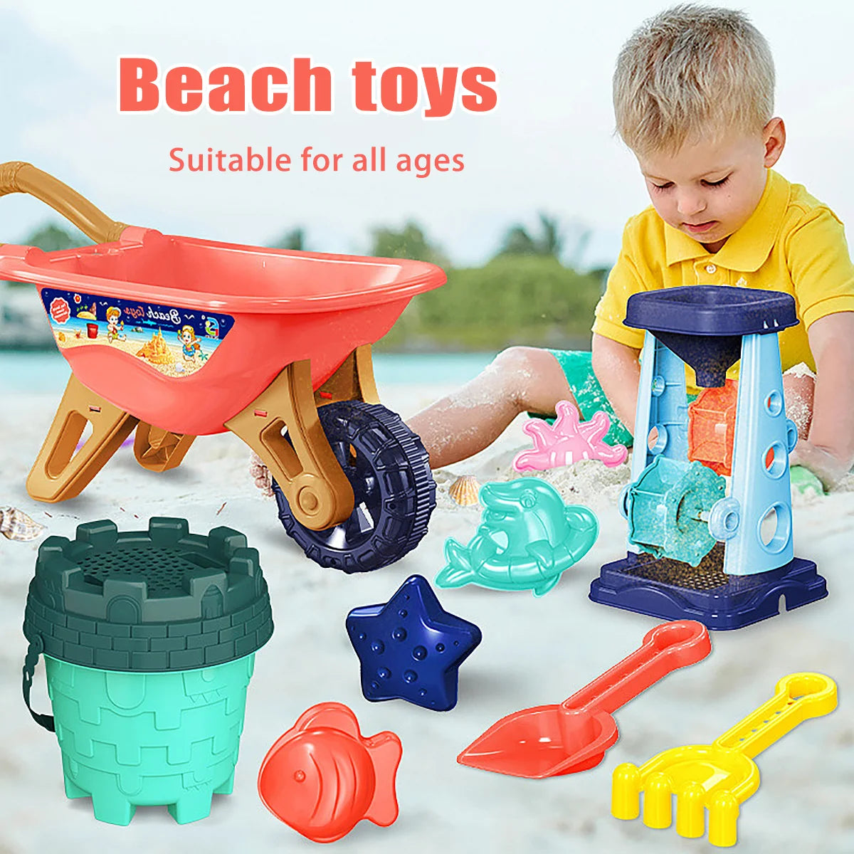 Children's beach toy sets: shovels, beach buckets, funnel tools, summer outdoor water play toys for babies
