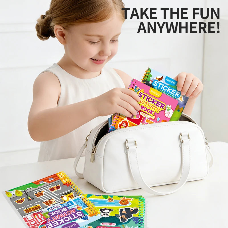 Children Reusable Jelly Sticker Book Creative Multi-Theme Cartoon Stickers Portable DIY Montessori Book Sticker Toy for Kids