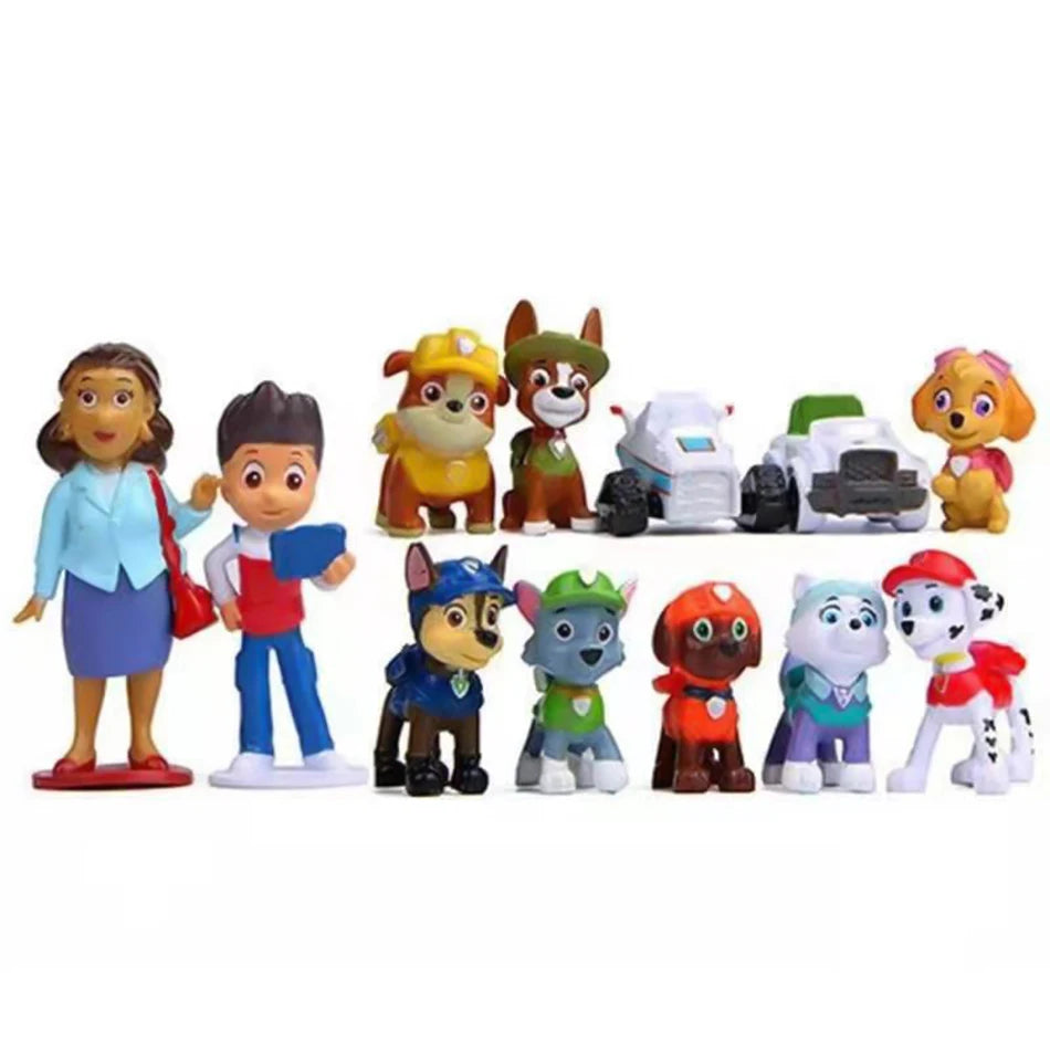 12Pcs Anime Paw Patrols Figures Pawed Canina Cartoon PVC Model Doll Toys Car Canine Children Birthday Christmas Party Gift