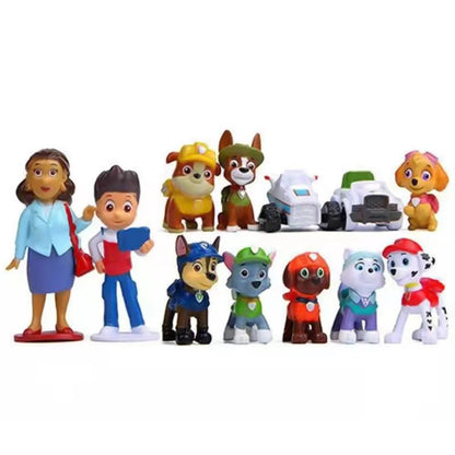 12Pcs Anime Paw Patrols Figures Pawed Canina Cartoon PVC Model Doll Toys Car Canine Children Birthday Christmas Party Gift