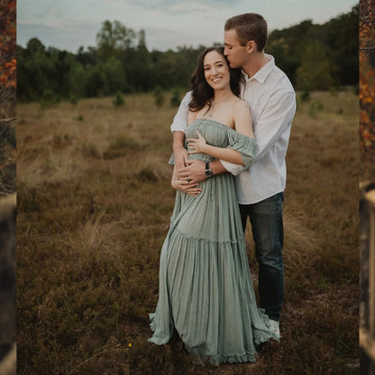  Photo Shooting Pregnancy Dress Comfortable Soft Linen-Cotton Set for Pregnant Women Photos Maternity Two-Piece Dress