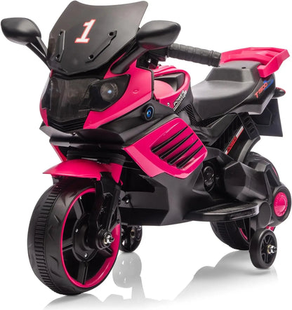 Kids Ride On Motorcycle, 6V Electric Motorcycle, w/Horn, Headlight, Music, Training Wheels, Ride On Toys for Kids Boys Girls