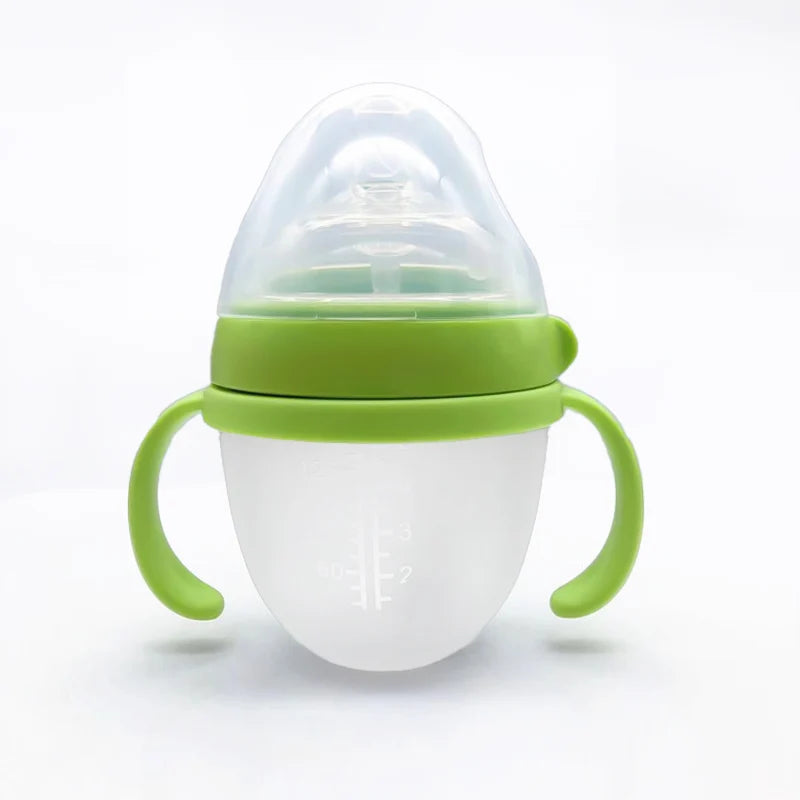 1pc Silicone Baby Bottle 150ml/240ml Soft Durable against drops Big Mouth Pacifier Head Silicone with Handle and Gravity Ball