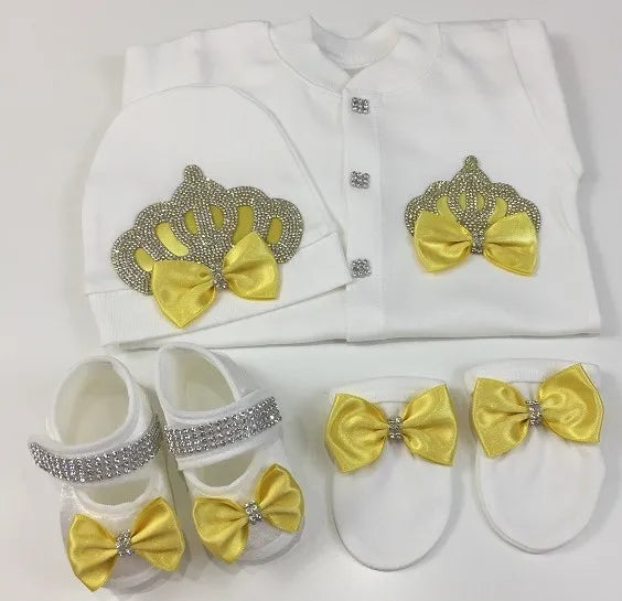 Dollbling Emerald Newborn Baby Boy Personalized Name Outfits 4pcs Welcome Home Hospital Crown Jewelry Romper Set